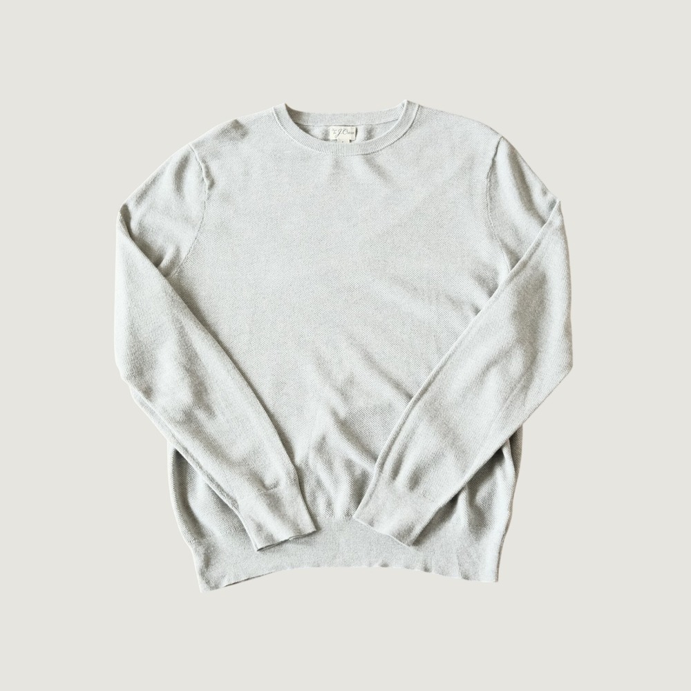 J. Crew Sweater Waffle Knit Crew Neck Gray 100% Cotton Size L Pullover Mens 3505